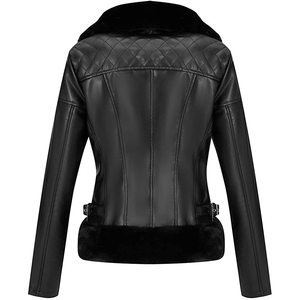 Wholesale Ladies' Genuine Leather Regular Length Winter Windproof Thick Bomber Style Motorcycle Jacket - Product Image 2