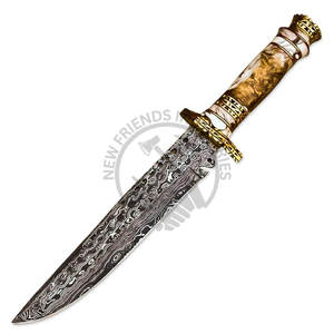Nouvelle édition Couteau de chasse en acier Damas avec manche en laiton forgé à la main, lame fixe tranchante, couteau tactique Bowie, couteau de survie - Product Image 5