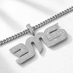 Collar Hiphop para Hombre con Colgante de Moissanita, Plata 925, Bañado en Rodio, Micro Pavé, Corte Redondo, Letra - Product Image 6