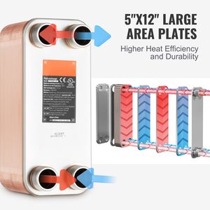 Scambiatore di calore a piastre brasate 5 x 12 pollici, 50 piastre in rame/acciaio inossidabile 316L, nuovo scambiatore acqua-acqua per riscaldamento olio - Product Image 4
