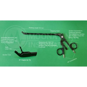 Pinza de succión bipolar Stammberger de 12.5 cm de longitud, punta de 45 grados, cable de 3 metros, reutilizable, manual, para endoscopia, cirugía ORL. - Product Image 1