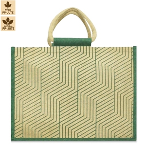 Custom Geometric Two Tone Jute Beach <b>Tote</b> Bags PP Laminated Reusable Shopping Bag Screen Printed Logo Wholesale Manufacturer OEM - Product Image 1