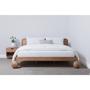 Aballo Modern Mid Century Queen Size Solid Teak Wood <b>Bed</b> with Ball Legs Natural Wood Color for Home Apartment Hotel Furniture - Product Image 3