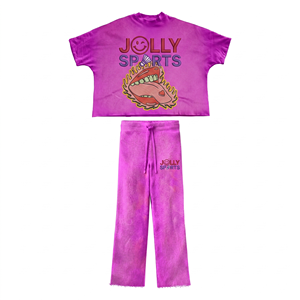 Women crop top and jogger pant <b>set</b> 230 GSM premium cotton poly fabric pink <b>tie</b> dye graphic screen print custom logo Women's <b>Sets</b> - Product Image 2