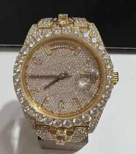 Montre chronographe de luxe en or rose glacé unisexe entièrement sertie de diamants, style hip-hop, en acier inoxydable, mouvement à quartz ETA, résistante à l'eau 3BAR - Product Image 5