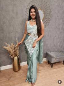 Nuevo Sari Listo para Usar con Blusa Bordada de Diseñador en Tela de Seda Rangoli Suave – Prenda Étnica de Moda Imprescindible - Product Image 3