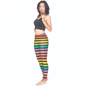 Women's High Waist Full <b>Length</b> Striped <b>Leggings</b> With Stretch Knitted Fabric Sporty Style All Seasons Wear - Product Image 4