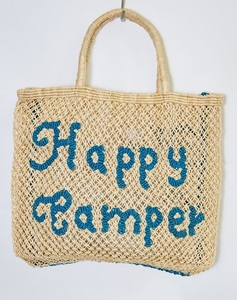 Bolsa de Yute Ecológica Happy Camper, Estilo Boho, Bolsa de Playa Grande con Asas de Cuerda - Product Image 1