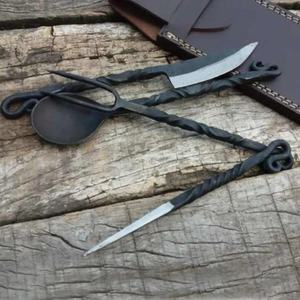 Couteau de cuisine artisanal en acier carbone Jexmoo, forgé à la main, style médiéval vintage - Product Image 5