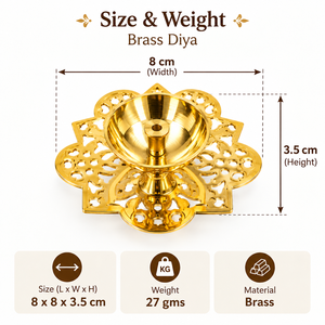 Lampe à huile Diya artisanale en laiton, motif floral de lotus, 8x8x3,5 cm, pour Diwali Pooja - Product Image 3