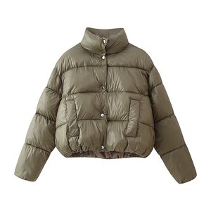 Chaqueta Acolchada para Mujer, Cuello Alto, Manga Larga, Chaqueta Corta de Invierno, Color Sólido, Relleno de Poliéster, Prenda Exterior Gruesa - Product Image 1