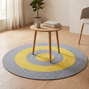 Tapis rond en corde de coton bicolore pour salon contemporain, salle familiale et appartement moderne - Product Image 3