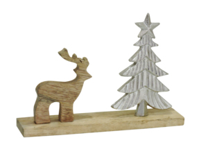 Figurine de renne en bois moderne et durable Artesign et arbre de Noël en aluminium nickelé avec étoile sur base en bois pour la décoration - Product Image 1