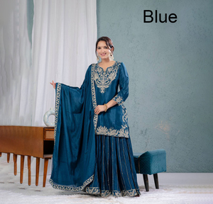 Latest Indian Heavy Embroidery Palazzo Set with Real Mirror Work Kediya Bottom and Dupatta Ethnic Party Wear Stitched Style - Product Image 1