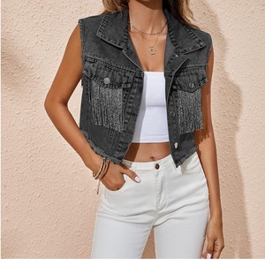 Chaqueta vaquera de lavado ácido con soporte de verano para mujer, ropa de abrigo con cremallera, botón de Bolsillo grande, Logo, pantalones cortos finos para sudor, chaleco de algodón tejido - Product Image 4