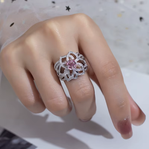 Romantic Women's White Gold Diamond <b>Ring</b> With Pink Center Stone And Pavé Setting - Product Image 6