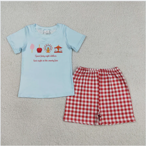 Conjunto de Pantalones Cortos a Cuadros Rojos para Niños, Modelo BSSO1482, para Parque de Diversiones - Product Image 1