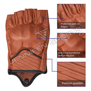 Guantes de Motociclismo de Medio Dedo para Hombre, de Cuero Vacuno, Resistentes al Viento, de Primera Calidad, para Invierno, Protección para los Nudillos - Product Image 2