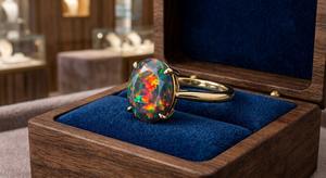 Ethiopian Black <b>Opal</b> Oval cut 14k gold Plated <b>Ring</b> Solitaire <b>Ring</b> <b>Opal</b> Welo Fire 925 Sterling <b>Silver</b> <b>Ring</b> - Product Image 4