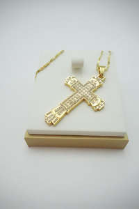 Collar con Colgante de Cruz Hip Hop, Diseño con Incrustaciones de Diamantes de Imitación, Joyería de Moda en Aleación, Accesorio Moderno y Brillante para Hombres y Mujeres - Product Image 3