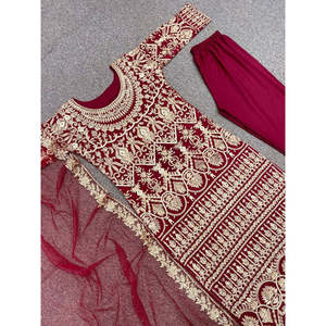 Conjunto de ropa de fiesta de diseñador para mujer, parte superior inferior y Dupatta, elegante y elegante - Product Image 4