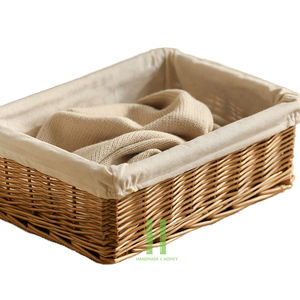 BEST SELLER <b>Rectangular</b> Wicker Storage <b>Basket</b> with Liner Durable Hand-Woven Willow Box for Toys Clothes Eco-Friendly - Product Image 1