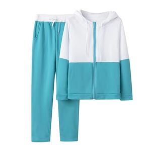 Men's Color Blocking Hoodie <b>Sweatshirt</b> Set Navy Blue White Casual Autumn Wear Joggers Full <b>Zip</b> Hooded Tracksuit - Product Image 1