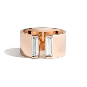 Anillos de boda de oro macizo de 14K y 18K personalizados con diamantes de laboratorio talla baguette, engaste de bisel, 10mm de ancho, anillos llamativos tipo cigarro con espacio abierto, venta al por mayor - Product Image 5