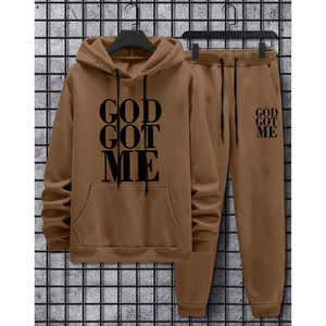 Men's Hooded Tracksuit Set God Got Me Print Cotton Casual Autumn Full Sleeve Drawstring Sweatshirt and Pants Regular Fit - Product Image 2