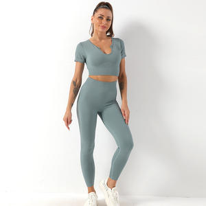 Conjunto Deportivo Mayorista: Top de Yoga, Ropa Deportiva, Conjuntos de Gimnasio y Fitness, Camisetas de Running, Leggings con Efecto Scrunch Butt y Pantalones de Pierna Ancha - Product Image 2