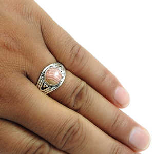 แหวนขอแต่งงานโรโดโครไซต์สีชมพูธรรมชาติ ทำจากเงินแท้ 925 ดีไซน์ไม่ซ้ำใคร คุณภาพสูง แหวนโบฮีเมียนทำมือ - Product Image 2