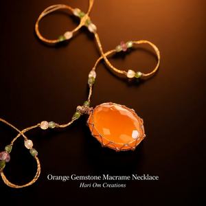 Handmade Orange Carnelian Macrame Pendant Necklace Faceted Bright Orange Stone Boho Healing Jewelry - Product Image 3