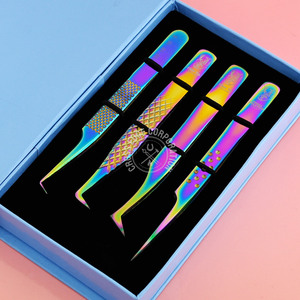 Vente en gros Extensions de cils Rainbow Fiber Isolation droite Pince à épiler Fibre Grip 45 degrés Diamond and Doted Grip Acier inoxydable - Product Image 1