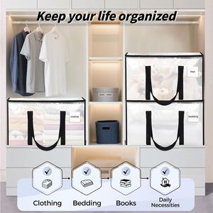 8 Pack Clear Multipurpose Storage Bags Extra Large Heavy Duty <b>Moving</b> <b>Boxes</b> Reinforced Handles Zippers Clear Storage Bins Lids - Product Image 1