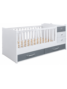 Cuna Moderna de Madera Blanca y Gris con Cajones para Bebés de 0 a 3 Años - Product Image 1