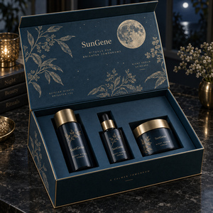 Caja rígida de papel estilo libro magnético SunGene para botellas de cuidado de la piel para uso nocturno en azul petróleo y latón pálido - Product Image 4