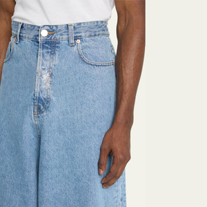 Jean en denim personnalisé 2026 pour homme, avec logo cristal, coupe baggy, cinq poches, longueur intégrale, super ample, en denim délavé, unisexe - Product Image 4