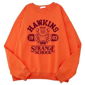 Sudadera informal para mujer, sudadera con capucha con estampado de Hawkins High School Indiana 1983, suéteres holgados con cuello redondo, ropa de lana cálida - Product Image 1
