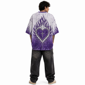 Men's Oversized Purple Cross <b>Flame</b> Print T-<b>Shirt</b> Short Sleeve O-Neck Gothic Style Woven Fabric Rhinestone T-<b>Shirts</b> - Product Image 6