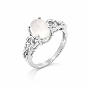 Bague de créateur en argent sterling 925 avec cabochon ovale en pierre de lune africaine, bande gravée, plaqué or et rhodium, bijoux tendance - Product Image 5