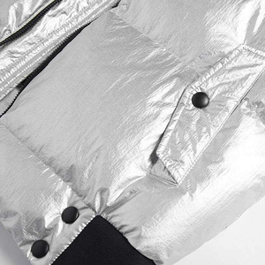 Men's <b>Silver</b> Hooded Puffer <b>Jacket</b> Windproof Casual Winter Coat With Patch Design Regular Fit Zipper Closure - Product Image 5