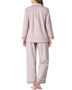 <b>Light</b> Grey Pink Check Women Pajama Set Long Sleeve Button Down Nightwear Soft Cotton Two Piece Sleepwear Comfortable <b>Lounge</b> Set - Product Image 2