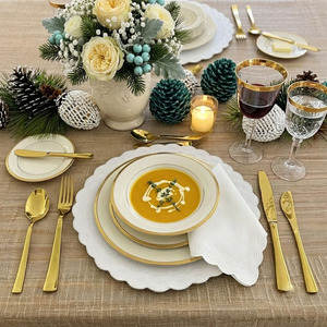 Sets de Nappes et Serviettes en Lin Traditionnel Brodé Lavable Personnalisé, Motif Géométrique, Bordure Festonnée Blanche, pour Mariage, Vente en Gros - Product Image 4