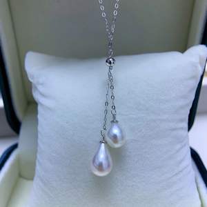 Collier en argent S925 avec pendentif double perle d'eau douce naturelle de 7-8 mm, perle de Zhuji élégante, vente en gros de perles de Zhuji - Product Image 1