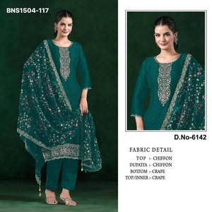 Tenue de festival en mousseline de soie avec broderies multi-fils et Zari, et sequins, ensemble semi-couturié (Salwar-Kameez) avec dupatta – Achats en ligne Inde - Product Image 2