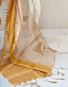 Sari de Diseño KV para Mujer, Color Beige Sólido, con Blusa Sin Coser - Product Image 6