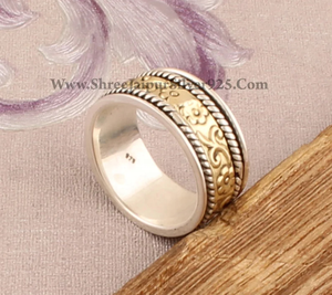 <b>925</b> <b>Sterling</b> <b>Silver</b> Unique Two-Tone Band <b>Spinner</b> <b>Ring</b> Antique Solid <b>Silver</b> Hot Gift for Weddings and Parties - Product Image 5