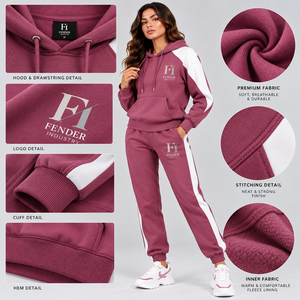 Conjunto Deportivo Personalizado para Mujer, Dos Piezas, Sudadera con Capucha y Pantalones Deportivos, con Franja en Contraste en el Hombro, Estilo Casual Urbano - Product Image 5