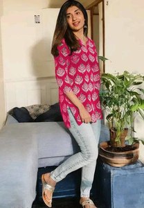Vestido Informal de Seda con Estampado Digital Rosa para Mujer, Corte Regular, Estilo Étnico Indio Tradicional, para Todas las Temporadas, Envío Inmediato 74852 - Product Image 1