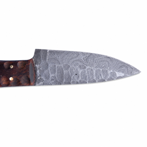 Cuchillo de Cocina y Caza de Acero de Damasco Hecho a Mano Personalizado DIY OEM, Hoja de Punta Caída, Mango de Madera con Incrustaciones Rojas, Grosor de 0.5mm - Product Image 2